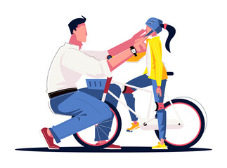 Obraz premium Bicycle Daughter Dad Composition