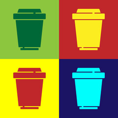 Pop art Coffee cup to go icon isolated on color background. Vector