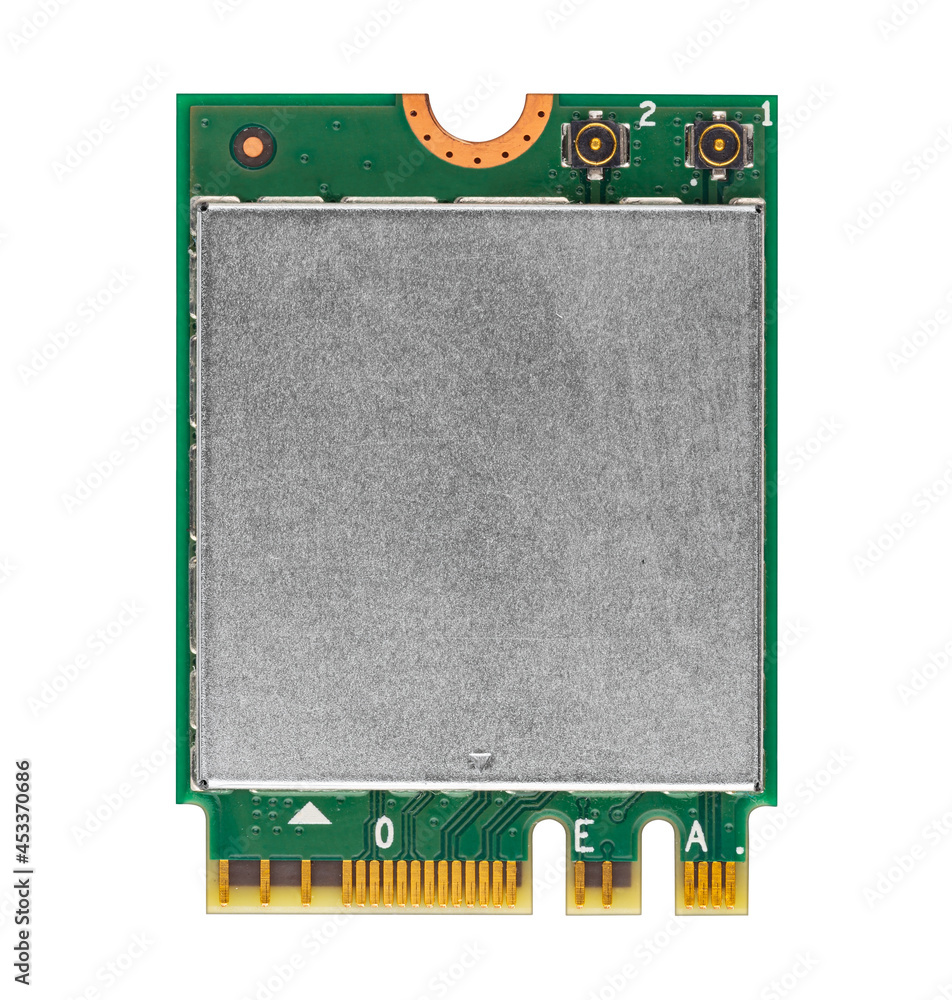 Poster green modern fast wlan bluetooth m2 pcie module chip card for notebook laptop computer isolated whit