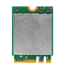 Green modern fast WLAN bluetooth M2 PCIE module chip card for notebook laptop computer isolated...