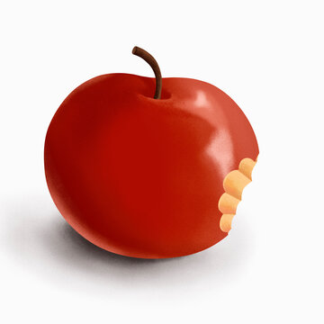  Apple in flat style. Raster illustration of bitten red apple.