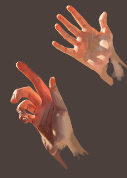  realistic raster illustration of a hands. human palms and fingers in sunlight on dark background