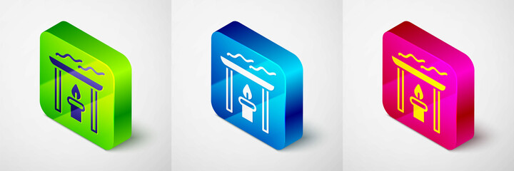 Isometric Aroma candle icon isolated on grey background. Square button. Vector