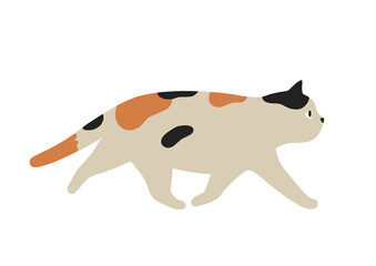 小走りな猫のイラスト-ミケ猫