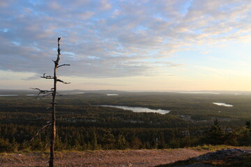 sunset in the mountains in Lapland