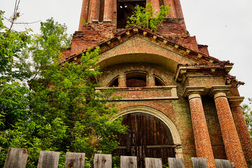 The bell tower of the Orthodox church, made of red bricks