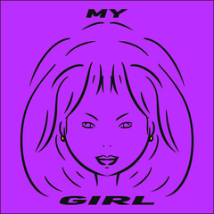 beautiful flat minimalist girl face line art logo design