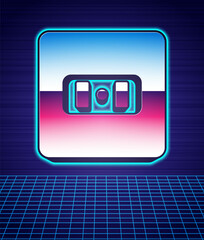 Retro style Electrical outlet icon isolated futuristic landscape background. Power socket. Rosette symbol. 80s fashion party. Vector