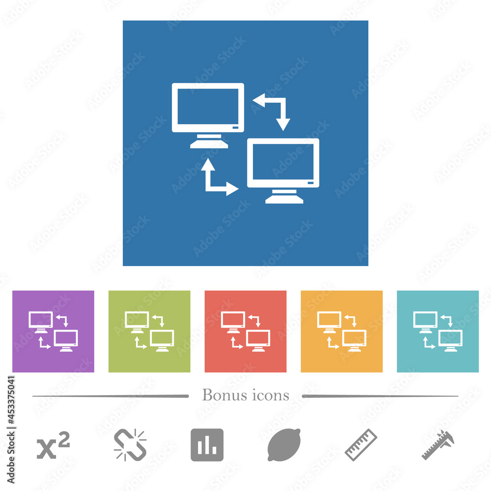 Aufkleber data syncronization flat white icons in square backgrounds