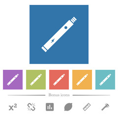 Electronic cigarette solid flat white icons in square backgrounds
