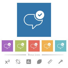 Message sent flat white icons in square backgrounds