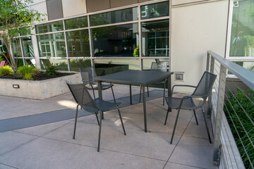 View of Metal Table and Charis in corner by Plants