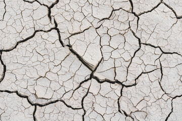 Cracked dry clay loam soil. Drought. 