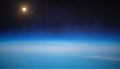 Stratosphere of Earth planet. Orbit. Atmosphere of Earth. Border of outer space. Blue sky. Elements...