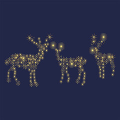 Abstract reindeers card in gold, metal effect, shiny poster, vector