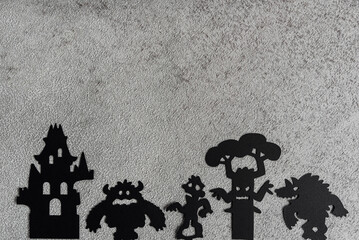 Halloween border black and gray background. Copy space.