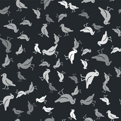 Grey Bird seagull icon isolated seamless pattern on black background. Vector