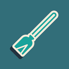 Green Handle broom icon isolated on green background. Cleaning service concept. Long shadow style. Vector