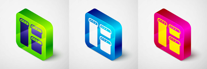 Isometric Browser window icon isolated on grey background. Square button. Vector