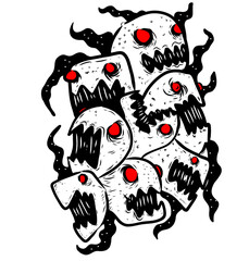 Eight heads of evil monster with red eyes