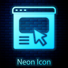 Glowing neon UI or UX design icon isolated on brick wall background. Vector