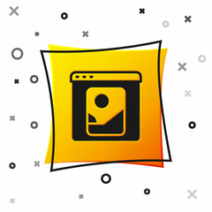 Black Photo retouching icon isolated on white background. Photographer, photography, retouch icon. Yellow square button. Vector