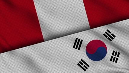 Peru and South Korea Flags Together, Wavy Fabric, Breaking News, Political Diplomacy Crisis Concept, 3D Illustration