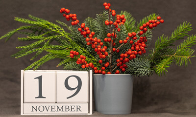 Memory and important date November 19, desk calendar - autumn season.