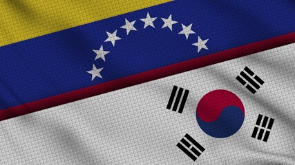 Venezuela and South Korea Flags Together, Wavy Fabric, Breaking News, Political Diplomacy Crisis Concept, 3D Illustration