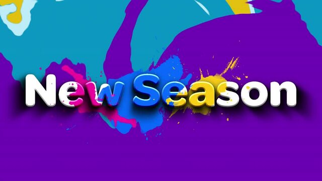 Animation of new season over colorful blots on black background