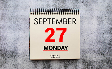 Concept image of September 27 Calendar Day with empty space for text.