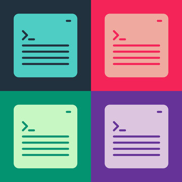 Pop art Software, web developer programming code icon isolated on color background. Javascript computer script random parts of program code. Vector