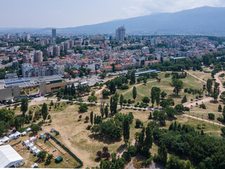 Aerial view of city of Sofia near National Palace of Culture, Bulgaria