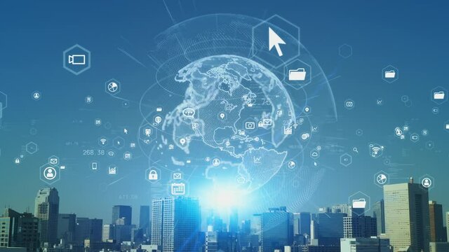 Global communication network concept. Digital transformation. DX.