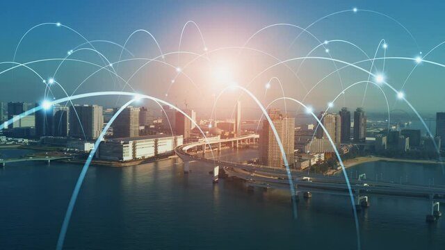 Smart city and communication network concept. Digital transformation.