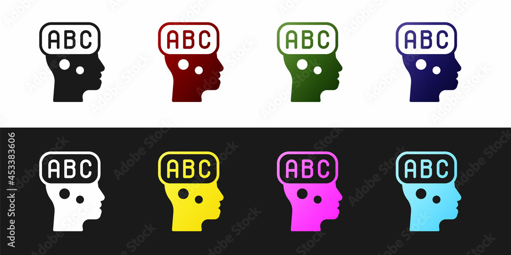 Poster set learning foreign languages icon isolated on black and white background. vector