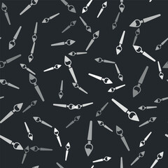 Grey Paint brush icon isolated seamless pattern on black background. Vector