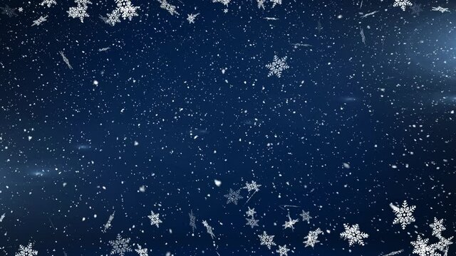 Animation of falling snow over blue background