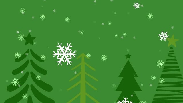 Animation of snow falling over fir trees