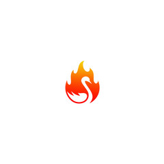 swan silhouette, vector fire logo design 