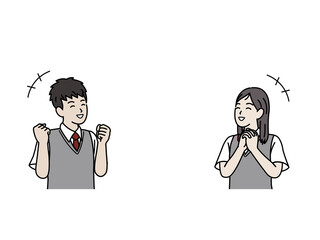 喜ぶ学生　嬉しい　笑顔　中高生　高校生　中学生　男女　コピースペース　イラスト素材