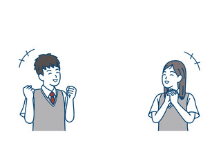 喜ぶ学生　嬉しい　笑顔　中高生　高校生　中学生　男女　コピースペース　イラスト素材