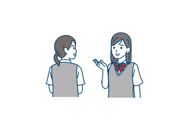 会話する　学生　話す　中高生　高校生　中学生　女の子　イラスト素材