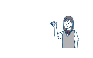 ペンで指す　学生　女の子　中高生　高校生　中学　ポイント　イラスト素材