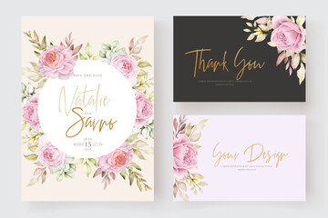 soft watercolor floral and leaves invitation card set