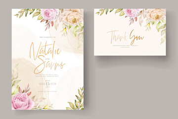 soft watercolor floral and leaves invitation card set