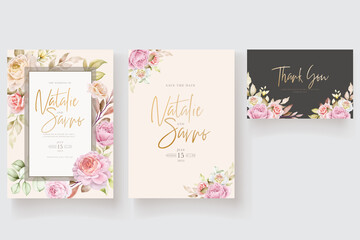 soft watercolor floral and leaves invitation card set