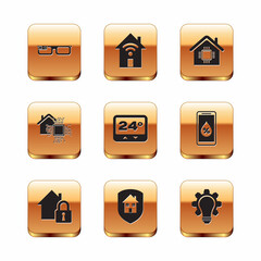 Set Smart glasses, House under protection, Thermostat, home, Light bulb and gear and with wi-fi icon. Vector