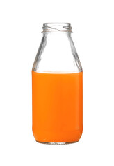 carrot juice in glass bottle on white background