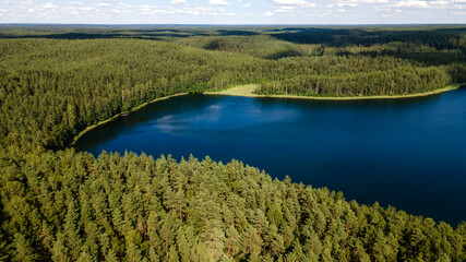 Aerial view of the lake or river with pattern wave. Water surface with ripples texture background. Viewed from above. Environment concept.